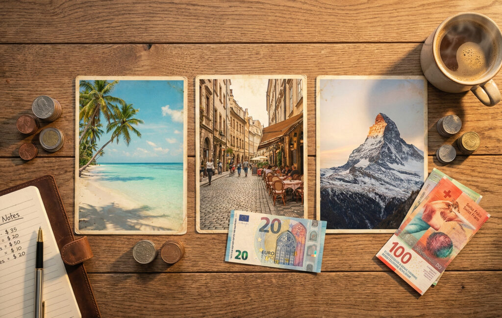 Resebudget jämförd mellan olika destinationstyper med anteckningar