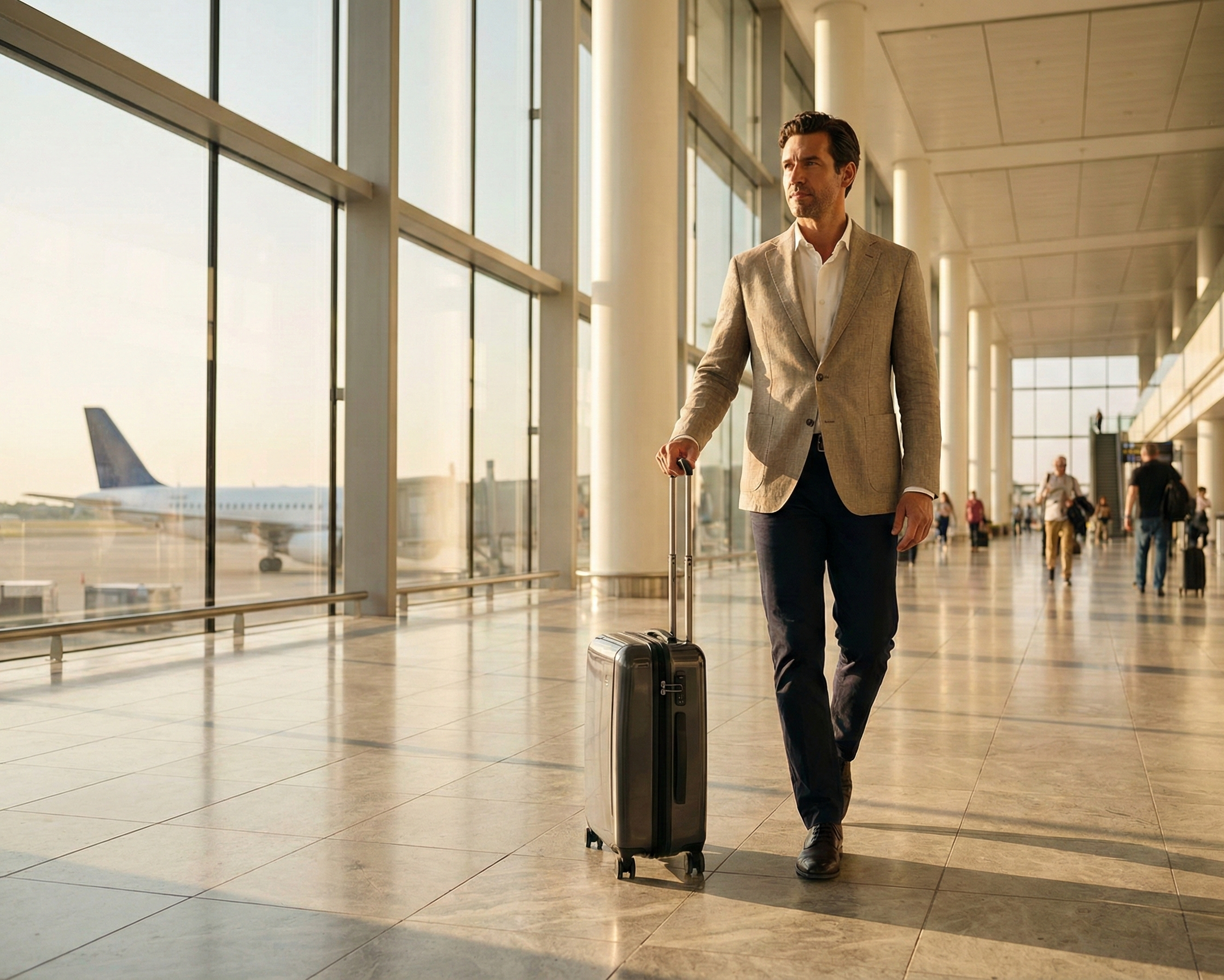 Resenär med handbagage vid flygplatsens säkerhetskontroll