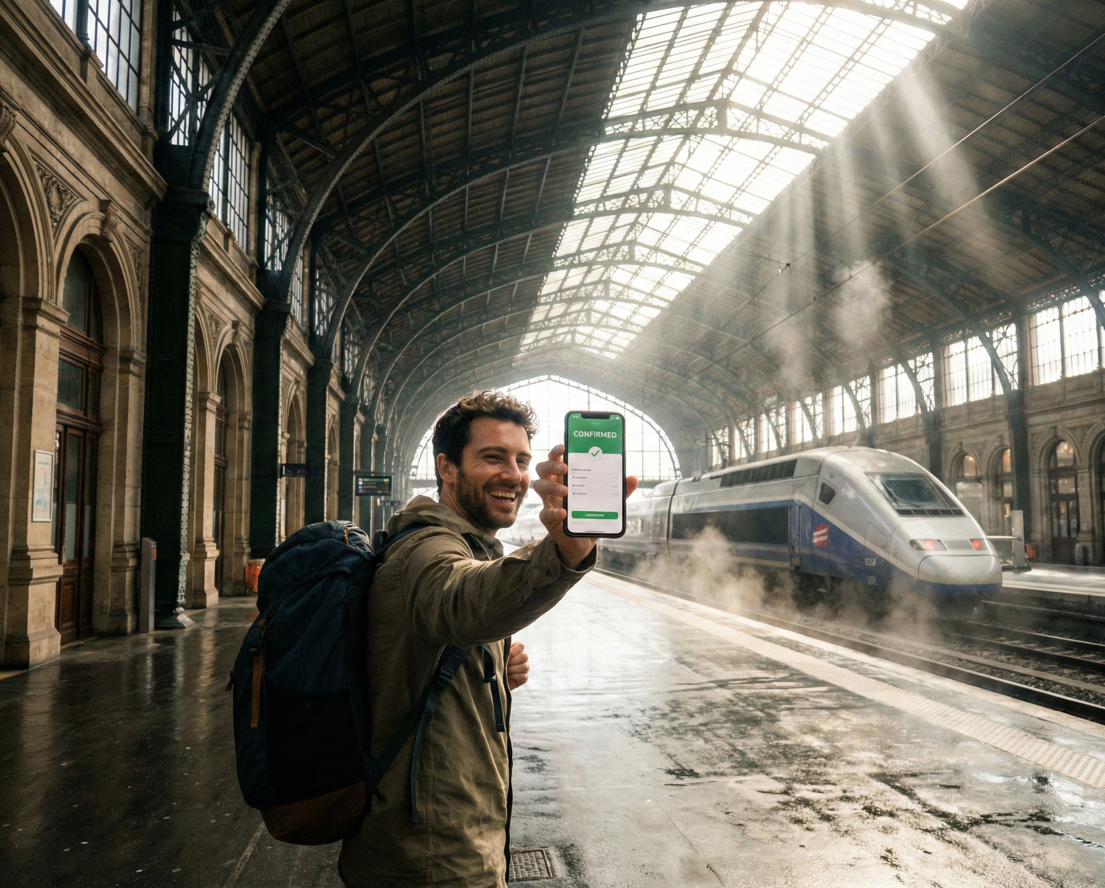 Resenär som bokar tågbiljetter online inför resa i Europa