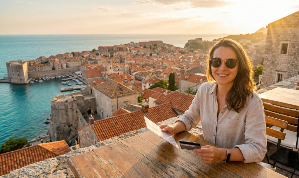 Resenär som granskar kvitton och kostnader under resa