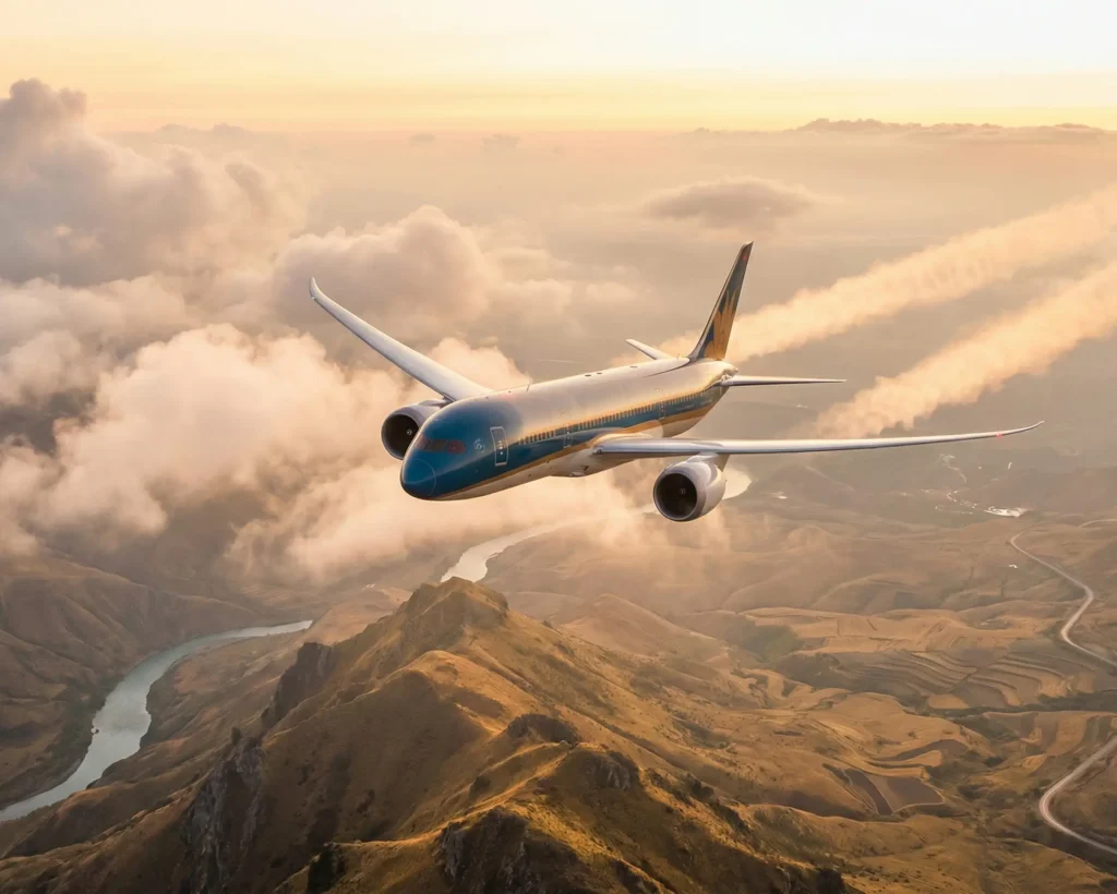 Ett flygplan som flyger uppe i luften