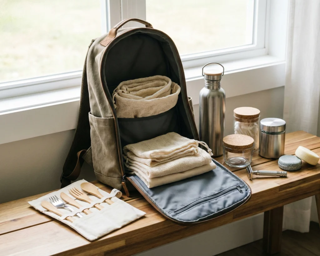 Zero waste packning med återanvändbara produkter under resa